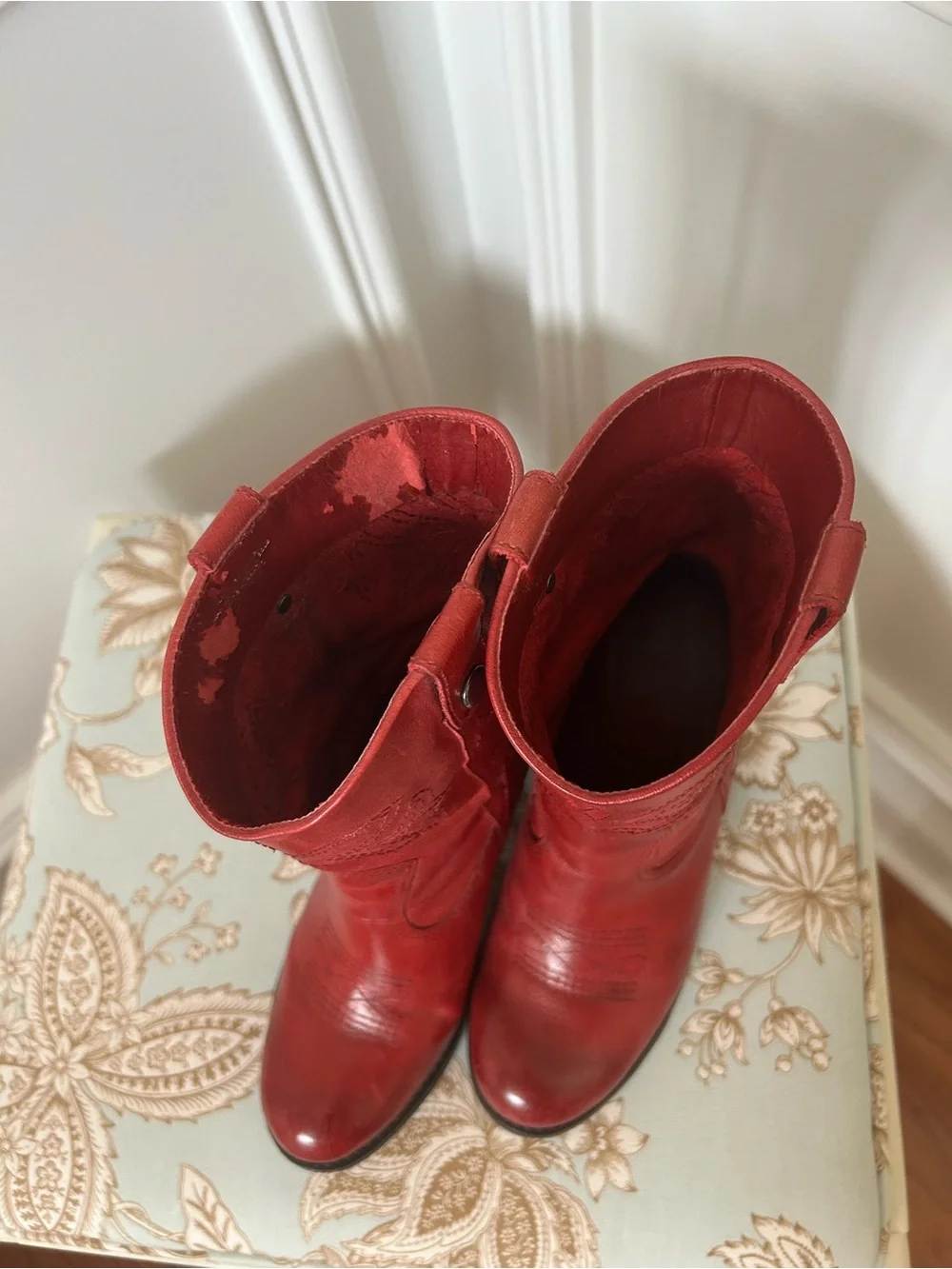 Red Women's Leather Cowboy Boots ankle boots. Leather uppers, man made lining.